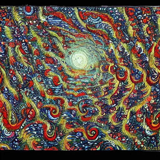 Image similar to rotating black hole distorting the fabric of space - time by louis wain