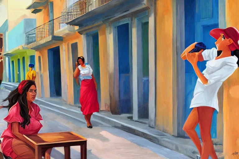 Prompt: concept art, painting of two cuban women in havana, digital anime art, good lighting,