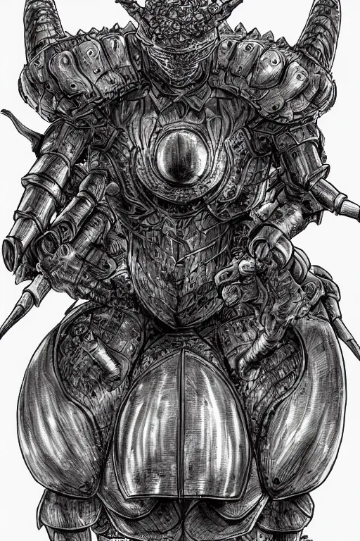 Image similar to armoured warrior mushroom monster, symmetrical, highly detailed, digital art, sharp focus, trending on art station, amber, kentaro miura art style