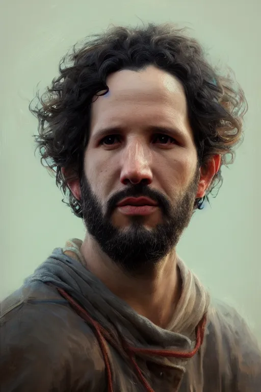 Image similar to ultra detailed close up facial portrait of bret mckenzie, extremely detailed digital painting, in the style of fenghua zhong and ruan jia and jeremy lipking and peter mohrbacher, mystical colors, rim light, beautiful lighting, 8 k, stunning scene, raytracing, octane, trending on artstation