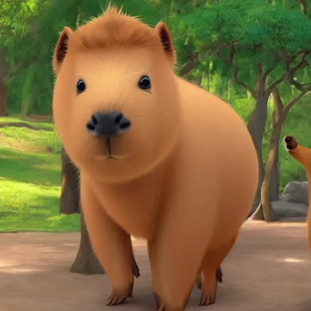 Image similar to original capybaras character in the style of a disney movie