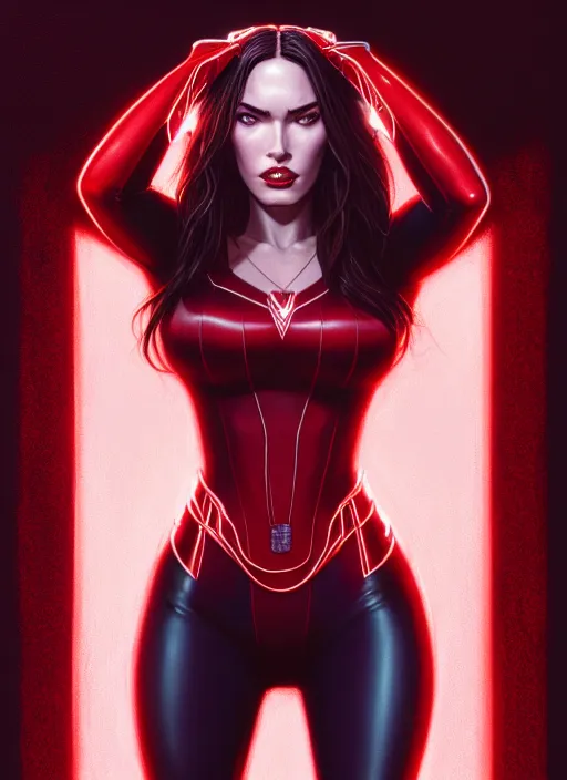 Prompt: symmetry!! gantz portrait of megan fox as the scarlet witch, intricate, highly detailed, dynamic lighting, digital art, digital painting, artstation, terence nielsen, sharp focus, illustration, art by artgerm and greg rutkowski and moebius, 8 k