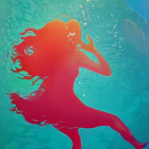 Image similar to underwater beauty silhouette drowning in a turquoise wavy sea, feminine, healing, appeasing, waves, tsunami, she loves another one, mental health, oil painting, by francis bacon, emotional conflict, hd, 8 k, trending on artstation, paradoxal, perfect framing, neo - expressionism, expressive