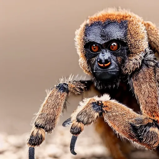 Image similar to the head of a tarantula photoshopped onto a gorrilla's body, full - body shot