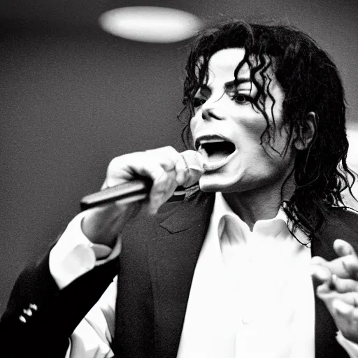 Image similar to cinematic still of Michael Jackson preaching at a Baptist Church in Rural Tennessee, close up, shallow depth of field, cinematic