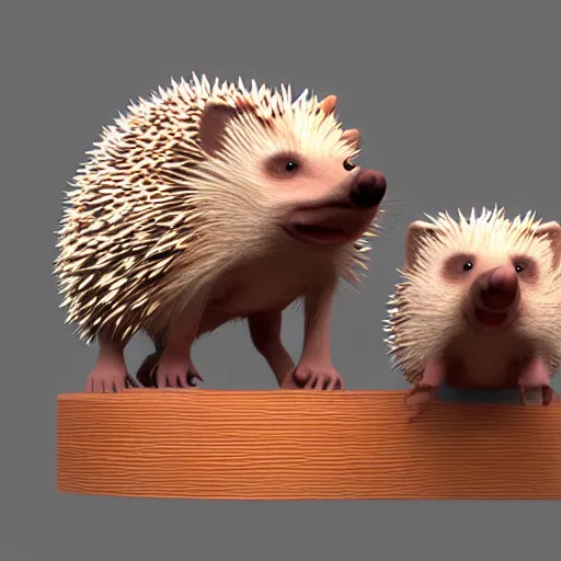 Prompt: 3d render of two hedgehogs