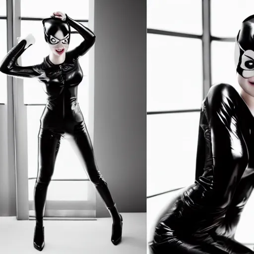 Prompt: Fully-clothed full-body portrait of Emma Stone as catwoman, XF IQ4, 50mm, F1.4, studio lighting, professional,