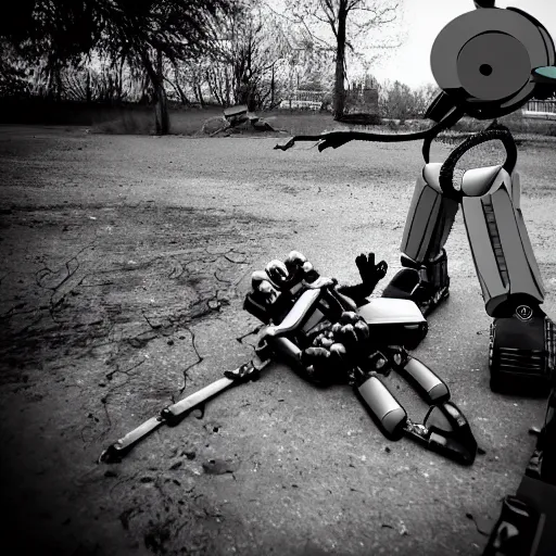 Prompt: robot killing a man - photographer