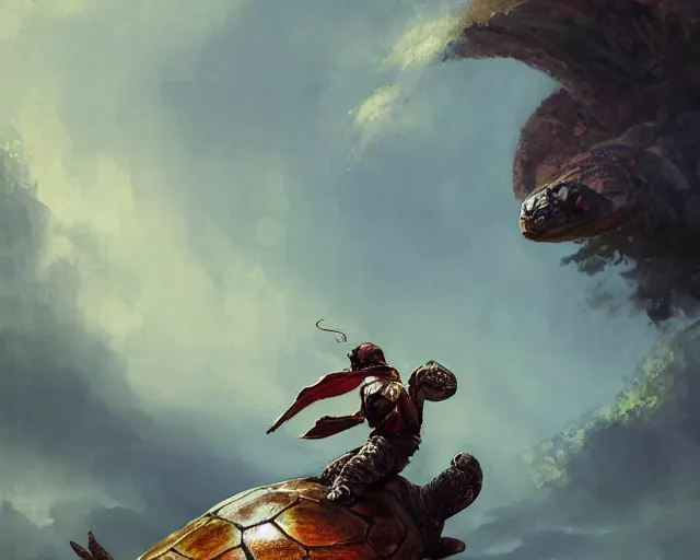 Image similar to kobe bryant riding on a turtle in heaven, fantasy art, in the style of greg rutkowski, illustration, epic art, fantasy, intricate, elgant, amazing detail, digital painting, artstation, concept art, smooth, sharp focus