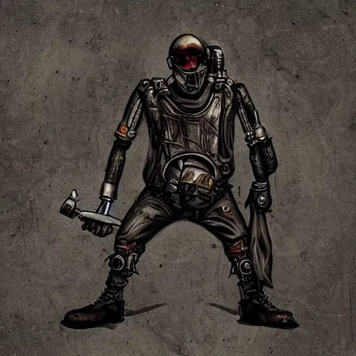 Prompt: ant humanoid with wrench, post-apocalyptic, mad max style,,