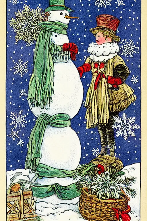 Image similar to victorian snowman illustration greeting card by walter crane