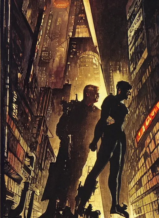 Prompt: the roy batty scene in blade runner, by norman rockwell and jason fabok and tom lovell and frank schoonover and dean cornwell and jack kirby