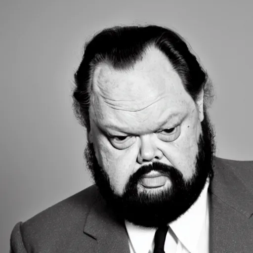 Image similar to dslr photo portrait still of 3 5 year old orson welles, healthy, bearded, at age 7 5!!!, 8 5 mm f 1. 8