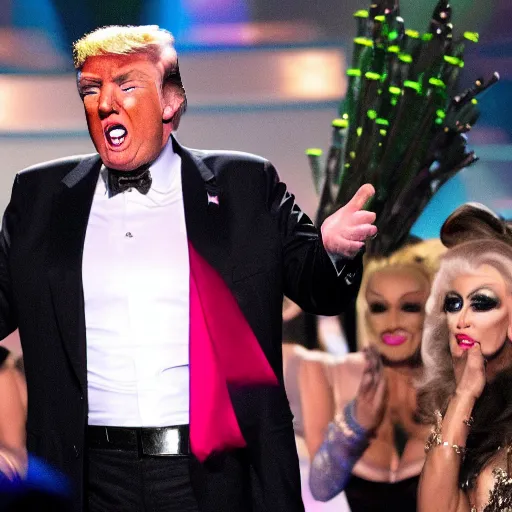 Prompt: donald trump as a guest judge on ru paul's drag race