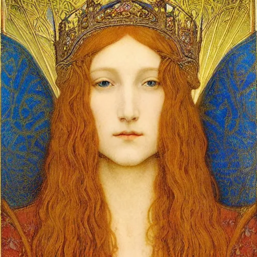 Prompt: beautiful young medieval queen portrait by jean delville, art nouveau, symbolist, visionary, gothic