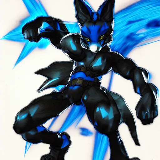 Image similar to Portrait of Lucario, made by Yoji Shinkawa, Highly detailed, fantasy themed, dynamic posing