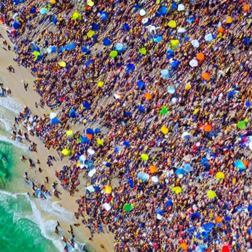 Image similar to An aerial shot of a crowded Californian beach on a sunny day