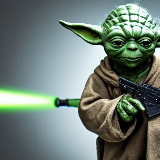 Image similar to Yoda as the main character in Call of Duty black ops, holding a gun, highly detailed, high quality, HD, 4k, 8k, Canon 300mm, professional photographer, 40mp, lifelike, top-rated, award winning, realistic, sharp, no blur, edited, corrected, trending