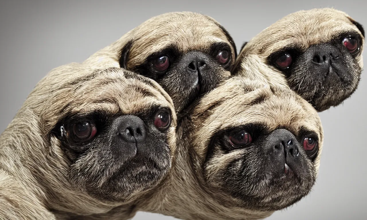 Prompt: sloth cross pug hybrid, chymera, in laboratory panoramic, wide depth of field, 8 k