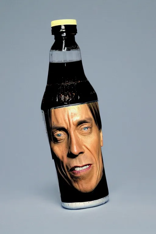 Image similar to a plastic bottle of sodapop with iggy pop's face on the label