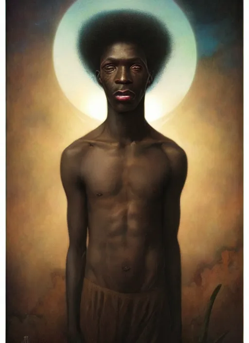 Image similar to portrait of a magical african boy, by agostino arrivabene and tom bagshaw and manuel sanjulian