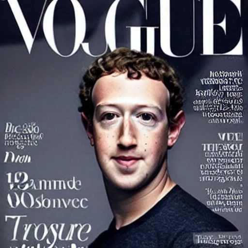 Prompt: mark zuckerberg wearing high costure clothes) in the front page of vogue