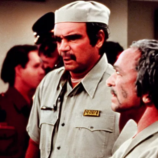 Prompt: a predator replaces chief bromden in one flew over the cuckoo's nest, still movie shot