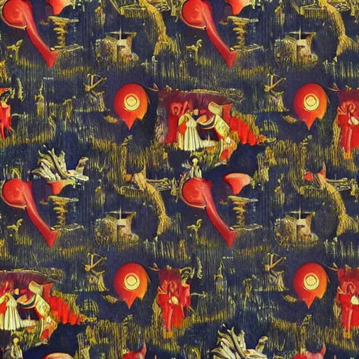 Prompt: the garden of earthly delights by remedios varo, seamless pattern