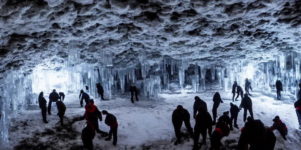 Image similar to people stuck suspended in ice inside a cold cave