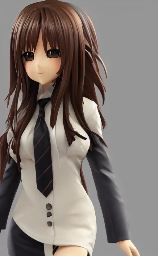 Image similar to Anime girl figure in office suit, unreal engine, highly detailed.