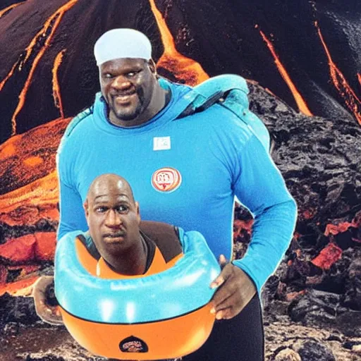 Prompt: Shaquille O'Neal wearing scuba gear in a volcano in the style of King of the Hill