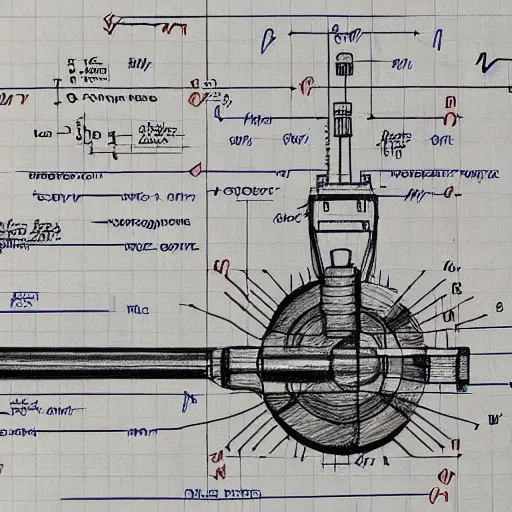 Prompt: labelled schematics of an electric motor with independent continuously variable torque and angular velocity, detailed sketch, high quality paper, ink and pencil, futuristic