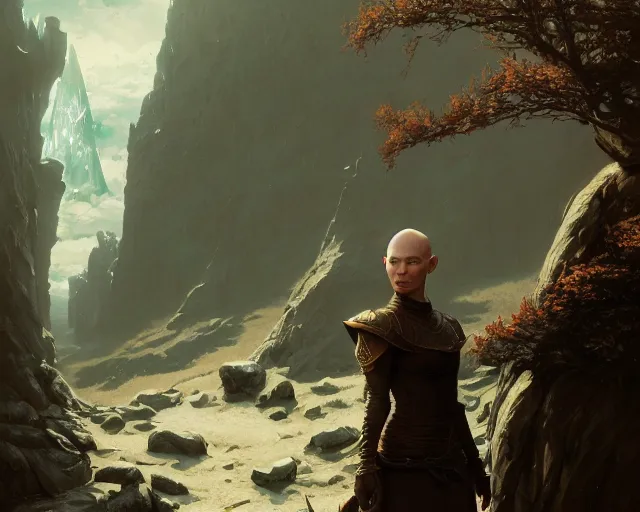 Prompt: highly detailed portrait of lea seydoux as a bald elf, in skyrim, stephen bliss, unreal engine, fantasy art by greg rutkowski, loish, rhads, ferdinand knab, makoto shinkai and lois van baarle, ilya kuvshinov, rossdraws, tom bagshaw, global illumination, radiant light, detailed and intricate environment