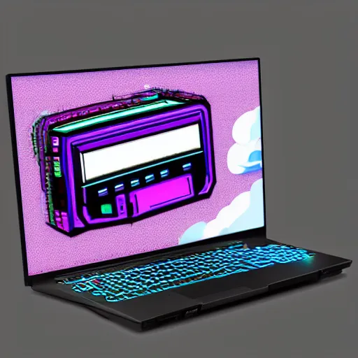 Image similar to vaporwave retro linux laptop with external gamer keyboard and mouse