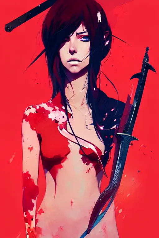 Image similar to a ultradetailed beautiful panting of a stylish woman with a sword, by conrad roset, greg rutkowski and makoto shinkai, trending on artstation