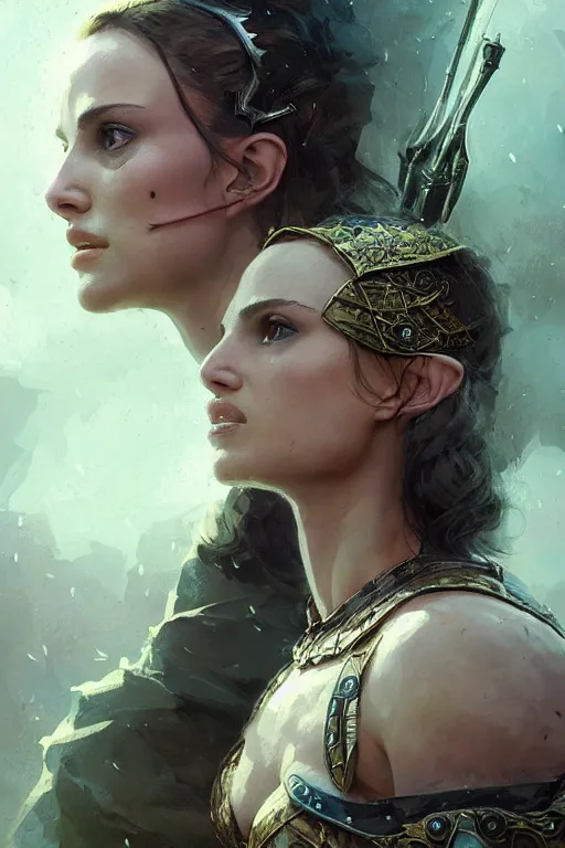 Image similar to natalie portman, legendary warrior, heroic, lord of the rings, tattoos, decorative ornaments, battle armor, by carl spitzweg, ismail inceoglu, vdragan bibin, hans thoma, greg rutkowski, alexandros pyromallis, perfect face, fine details, realistic shading photorealism