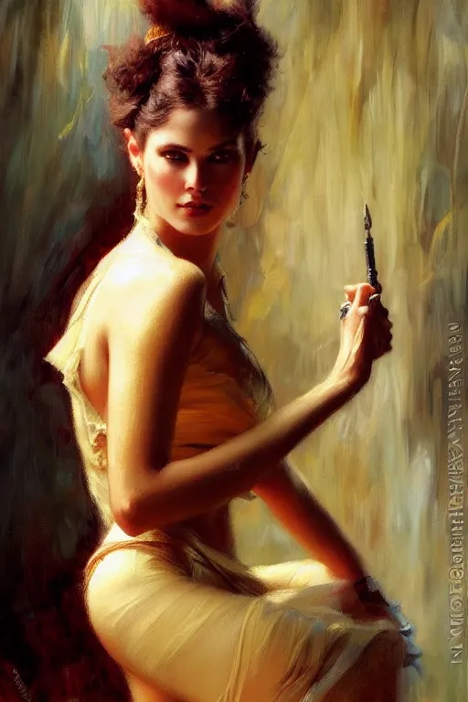 Image similar to stunning young woman, highly detailed painting by gaston bussiere, craig mullins, j. c. leyendecker 8 k