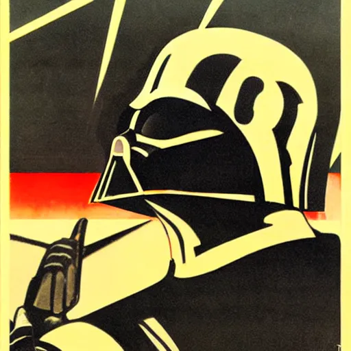 Image similar to a 1 9 3 0 s soviet propaganda poster of darth vader