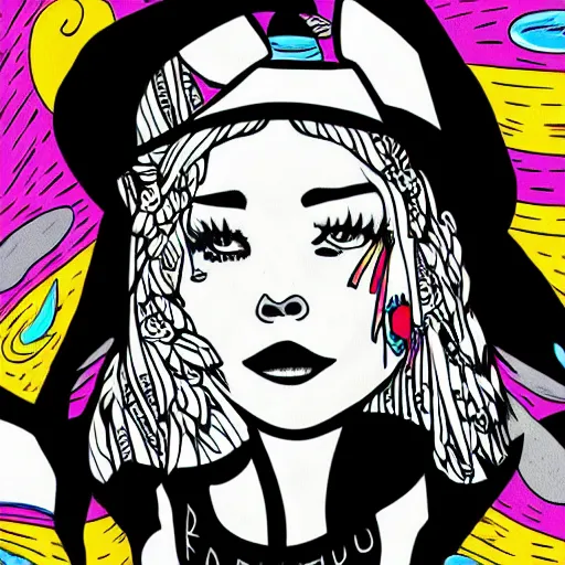 Prompt: colorful!!!!! mcbess illustration of billie ellish