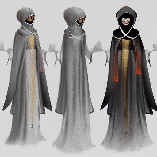 Image similar to female character design inspired by venice carnival and nun | | concept art, gray