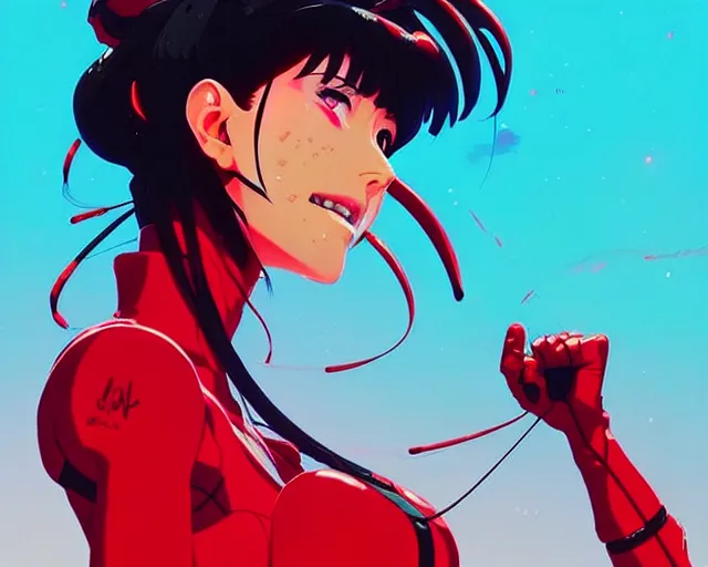 Image similar to a ultradetailed beautiful painting of misato from evangelion, by conrad roset, greg rutkowski and makoto shinkai trending on artstation