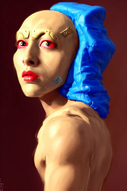 Image similar to character portrait cyberpunk starcraft terran warhammer 4 0 k space marine commmissar ( ( ( ( ( ( ( ( totally definitely not negative no not girl with the pearl earring inspired ) ) ) ) ) ) ), character design, painting by gaston bussiere, katsuya terada, frank frazetta, tom of finland, trending on artstation