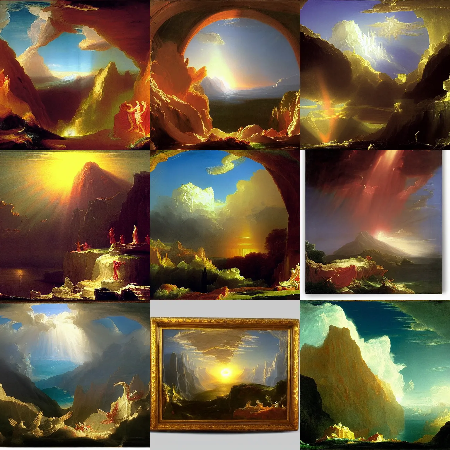 Prompt: the home of the gods in the sky, by painter thomas cole