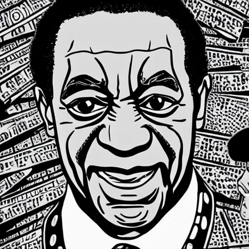 Prompt: bill cosby, in the style of manga, black and white, detailed, serious, epic