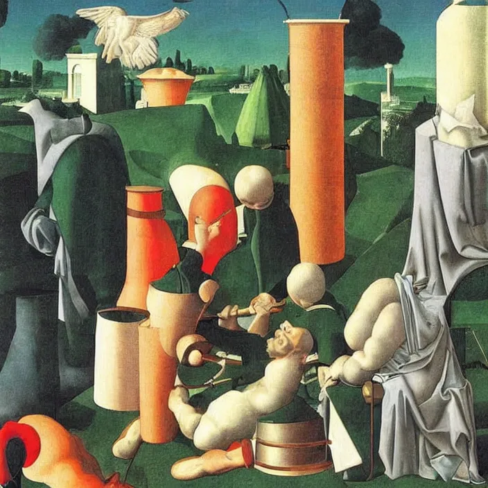 Prompt: obituary for an alchemist. painting by uccello paolo, rene magritte