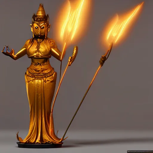 Image similar to naraka buddhist demon korean female, smooth, detailed, glowing in gold, cinematic sparks, unreal engine 5