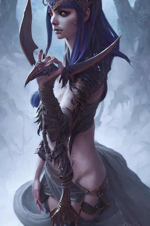 Image similar to dark elf princess, highly detailed, d & d, fantasy, highly detailed, digital painting, trending on artstation, concept art, sharp focus, illustration, art by artgerm and greg rutkowski and fuji choko and viktoria gavrilenko and hoang lap