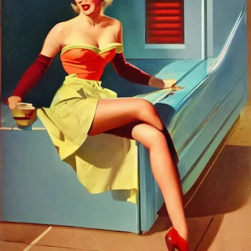 Prompt: a 1 9 5 0 s pin - up by art frahm