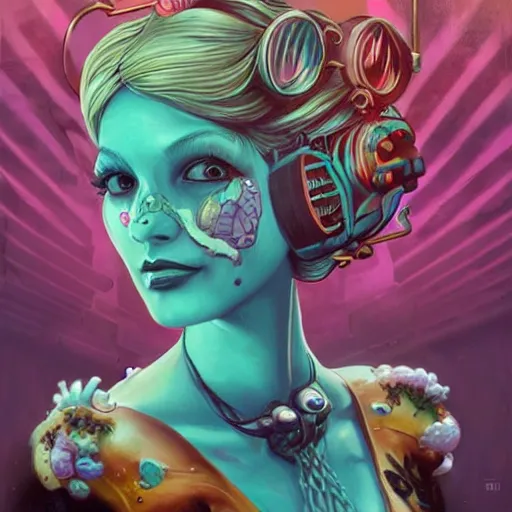 Prompt: Lofi mermaid BioShock BioPunk portrait, Pixar style, by Tristan Eaton Stanley Artgerm and Tom Bagshaw.