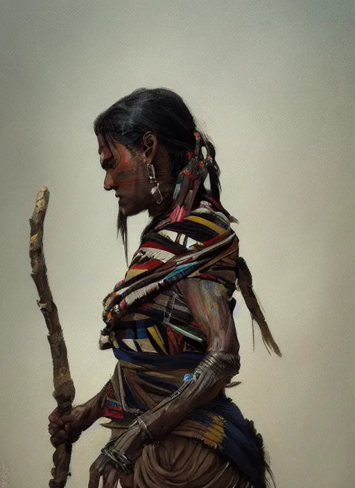 Image similar to A painting of a tribal woman trending on artstation in the style of Greg Rutkowski